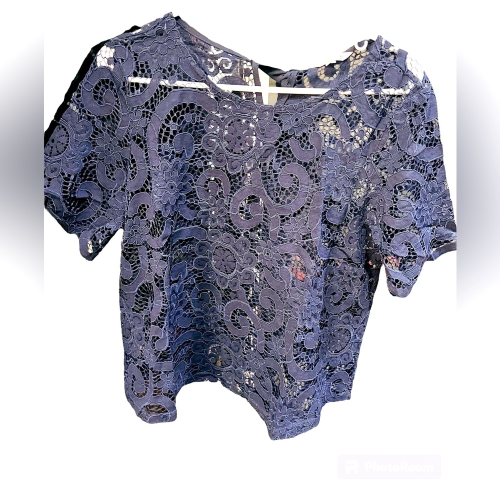 Nanette Lepore short sleeve lace black top with upper tie in back